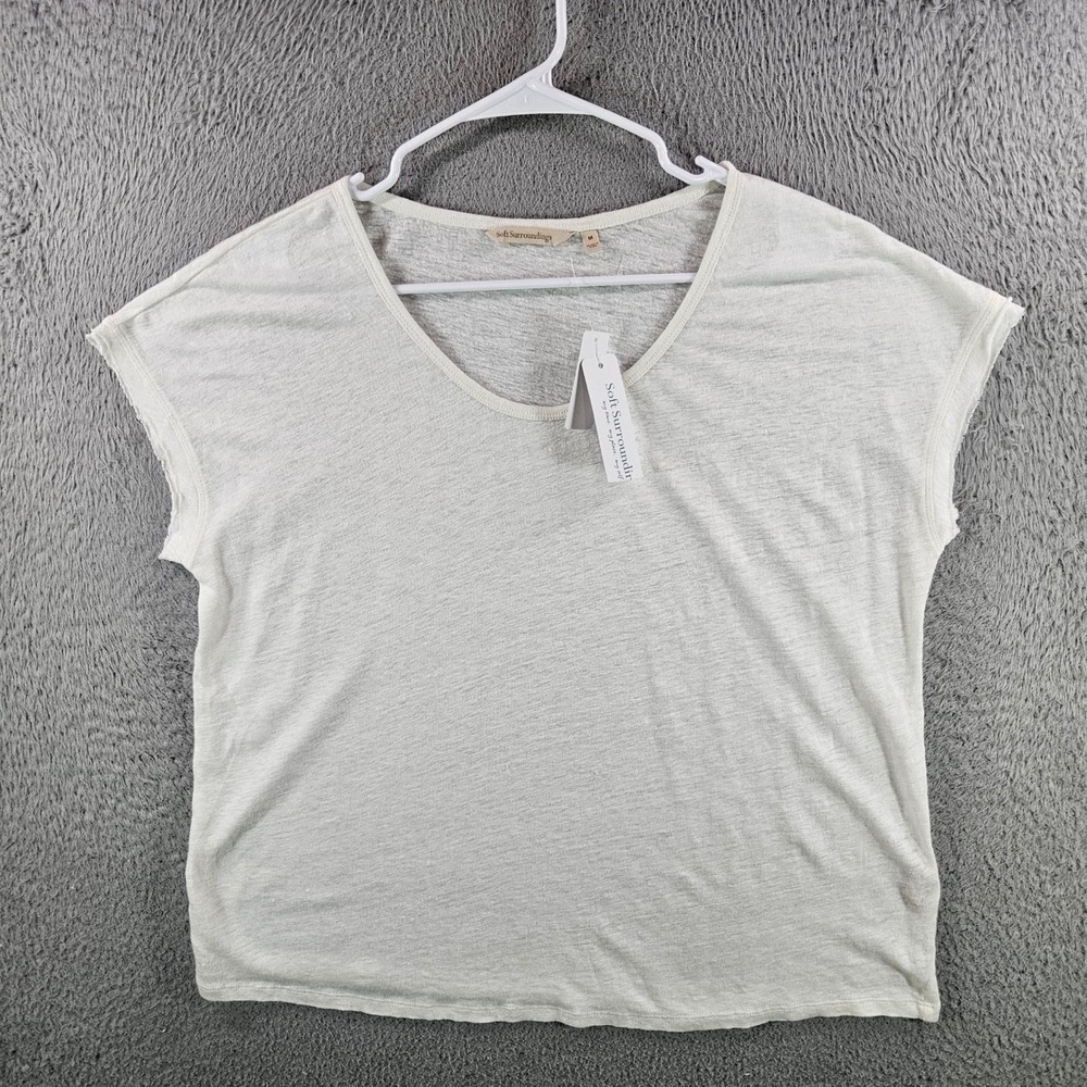 Soft Surroundings Womens‎ White 100% Linen Raw Edge Scoop Neck Top Size M NEW